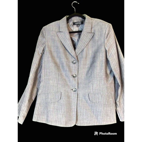 VTG Blazer Women's 18 Gray Pink Pinstripe Lined 3 Buttons Career Corp Classic - Picture 1 of 12